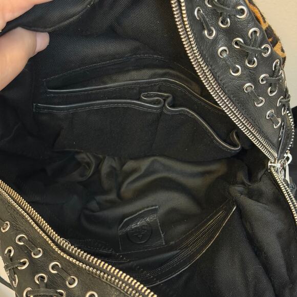 ASH Backpack Leather Leopard Print Cow Fur Bag Black Punk Rock Grunge Moto Indie main image 9